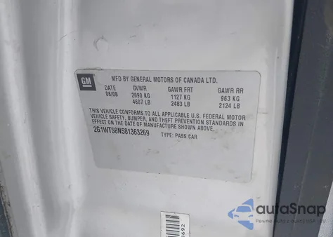 2008 Chevrolet Impala Lt z USA, uszkodzony, nr VIN 2G1WT58N581363269